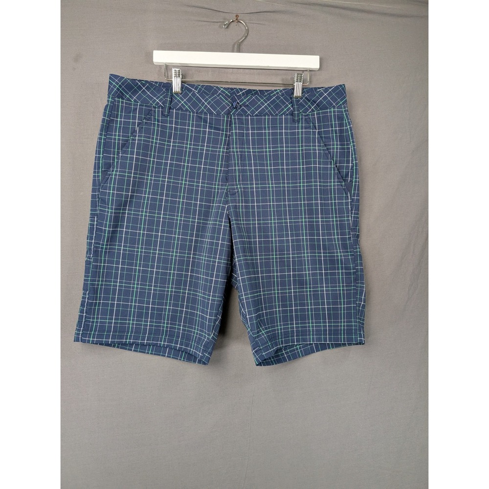Fila Sport Golf Mens Blue‎ Green Plaid Flat Front Performance Shorts 38